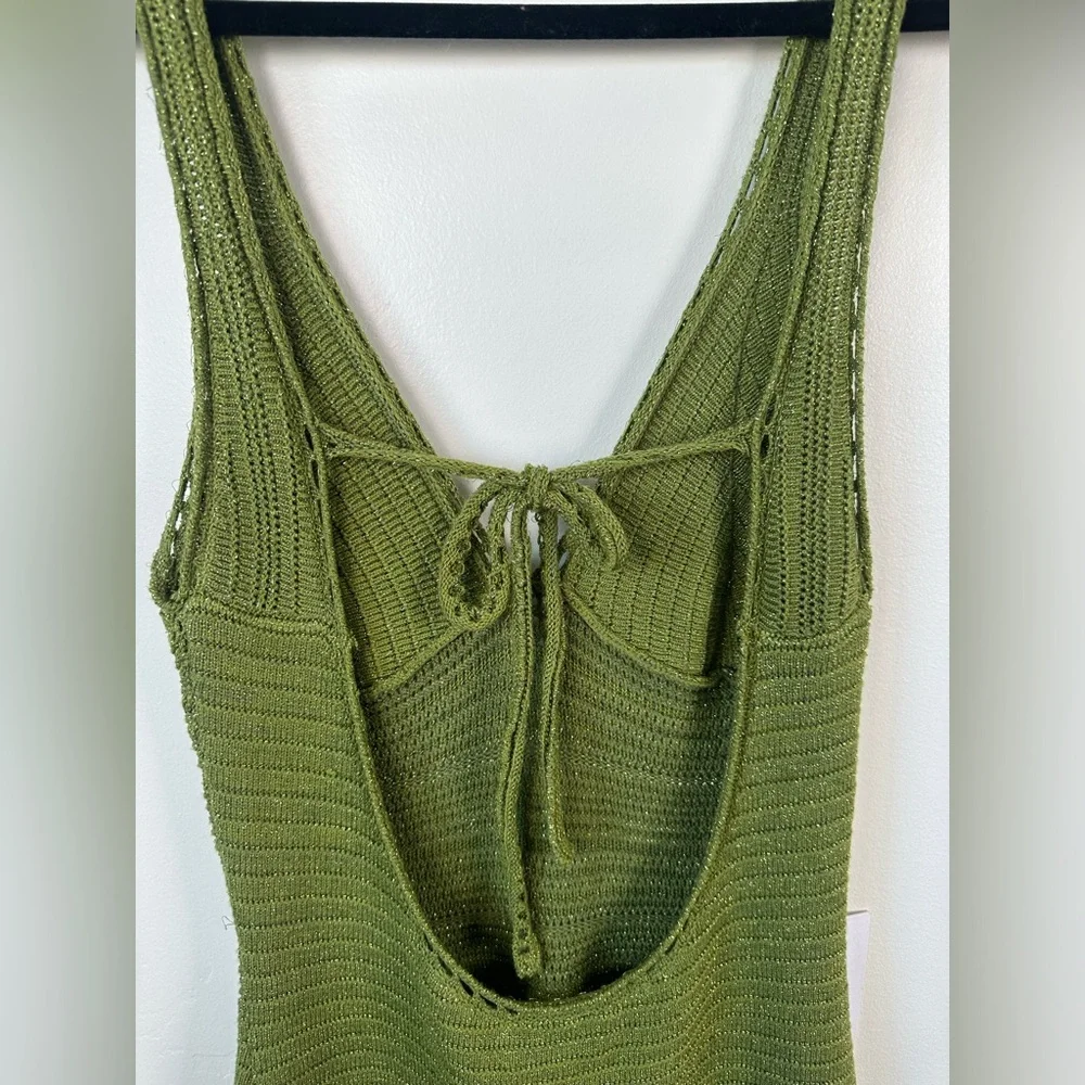 NWT Torn by Ronnie Kobo Madi Metallic Green Crochet Knit Maxi Dress Size Large - Picture 10 of 11